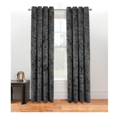 George Home charcoal crushed velvet effect eyelet curtains, imported from the UK