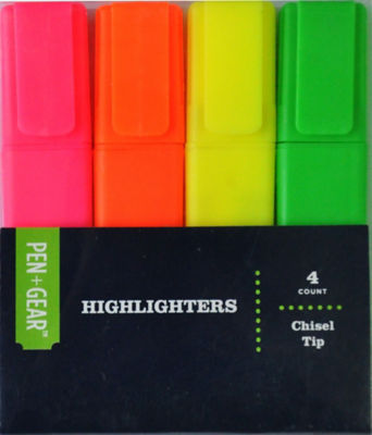ASDA Pen & Gear Neon Flat Highlighters Highlighter Pens Pakke med 4 - Kjøp online hos McGrocer