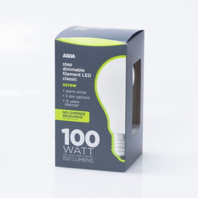 ASDA LED filament classic 100W light bulb, imported from the UK