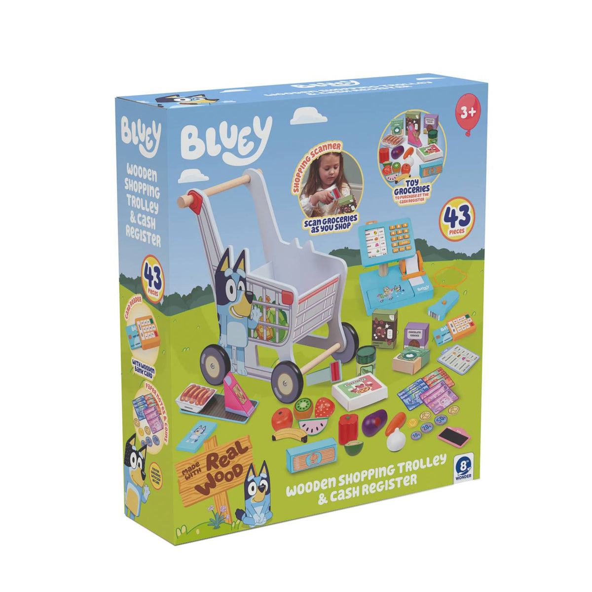 Bluey Wooden Shopping Trolley and Cash Register Set - British product