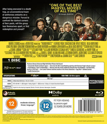 Marvel Studios Thunderbolts Blu-ray disc with bonus features (British brand)