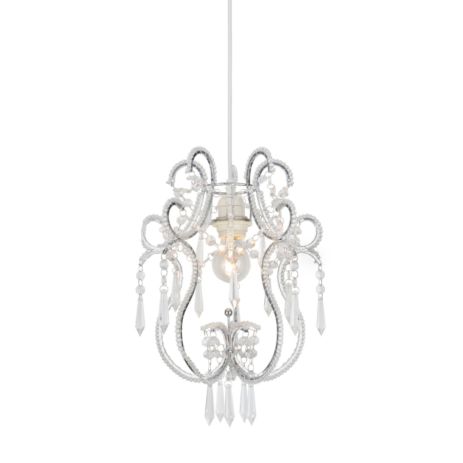 George Home acrylic crystal beaded cylinder lamp with silver finish, UK version