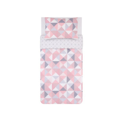 George Home pink grey geometric reversible duvet set single, imported from the UK