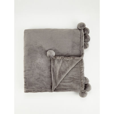 ASDA George Home Charcoal Pom Pom Trim Super Soft Throw 150cm x 120cm- Buy online at McGrocer