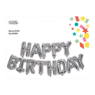 ASDA Silver Happy Birthday Balloon Banner with 13 Letters, String, and Paper Straw- Buy online at McGrocer