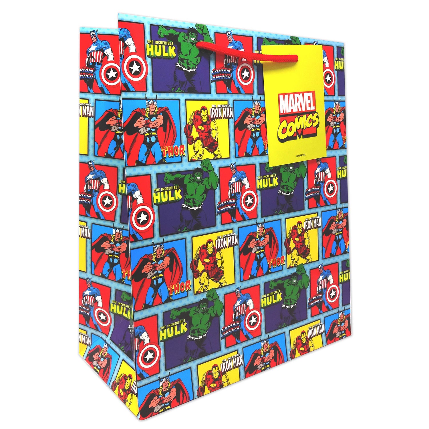 Marvel Avengers gift bag with superhero design, UK version