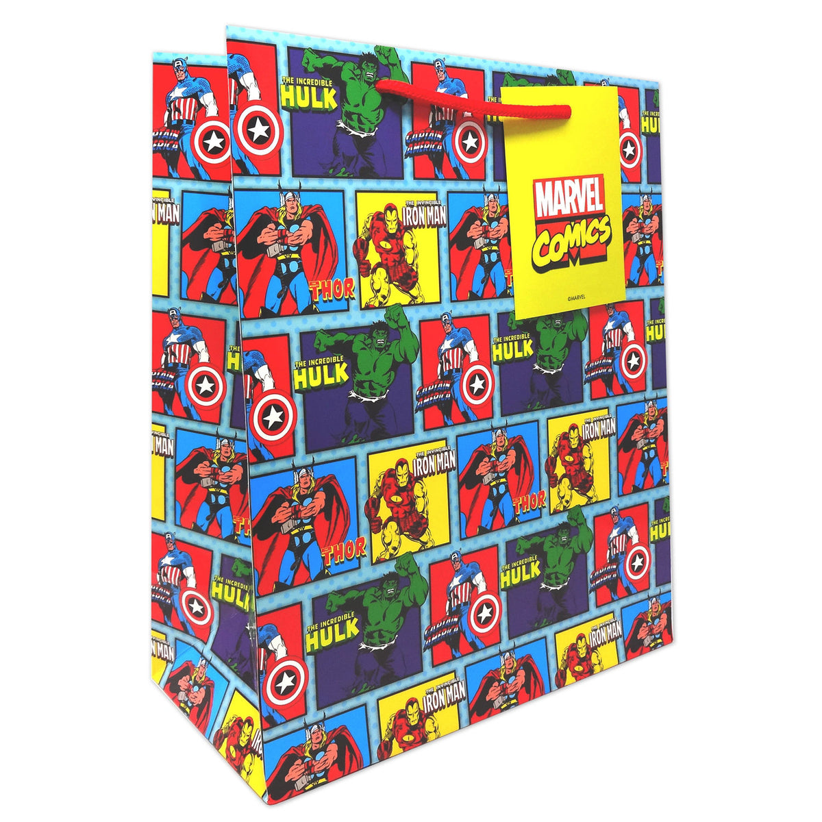 Marvel Avengers gift bag with superhero design, UK version