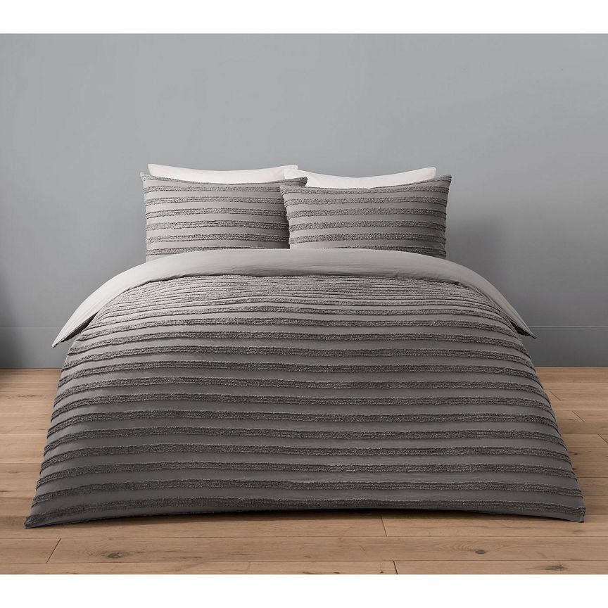 George Home Grey Luxury Washed Tufted Duvet Set - King GOODS ASDA   