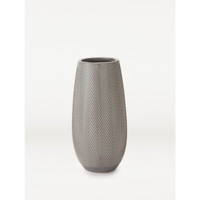 George Home grey chevron textured ceramic vase 26.5cm, UK version