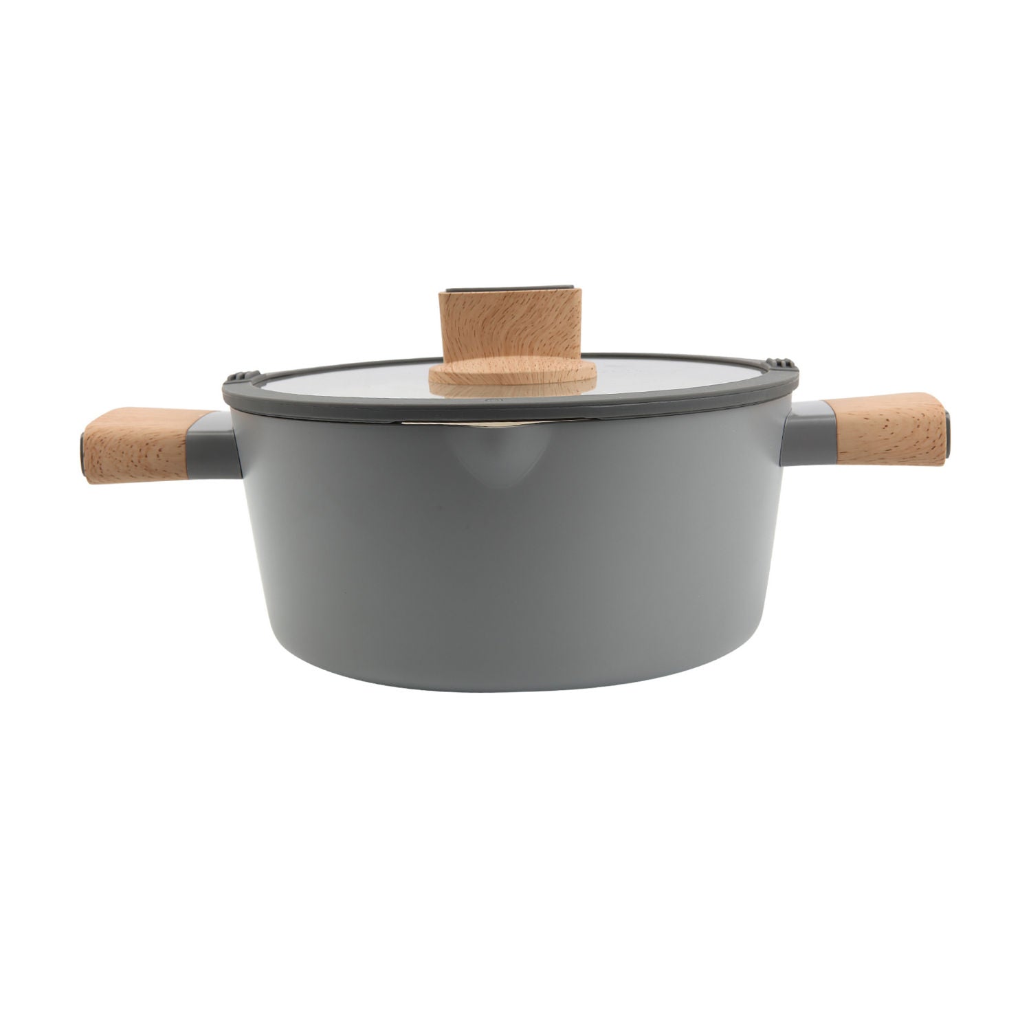 George Home grey stockpot with nonstick coating and wood effect handle, UK version