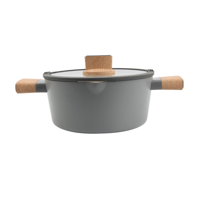 George Home grey stockpot with nonstick coating and wood effect handle, UK version