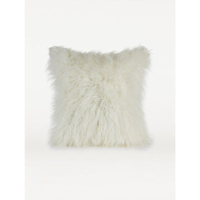 George Home white Mongolian faux fur large cushion, UK version