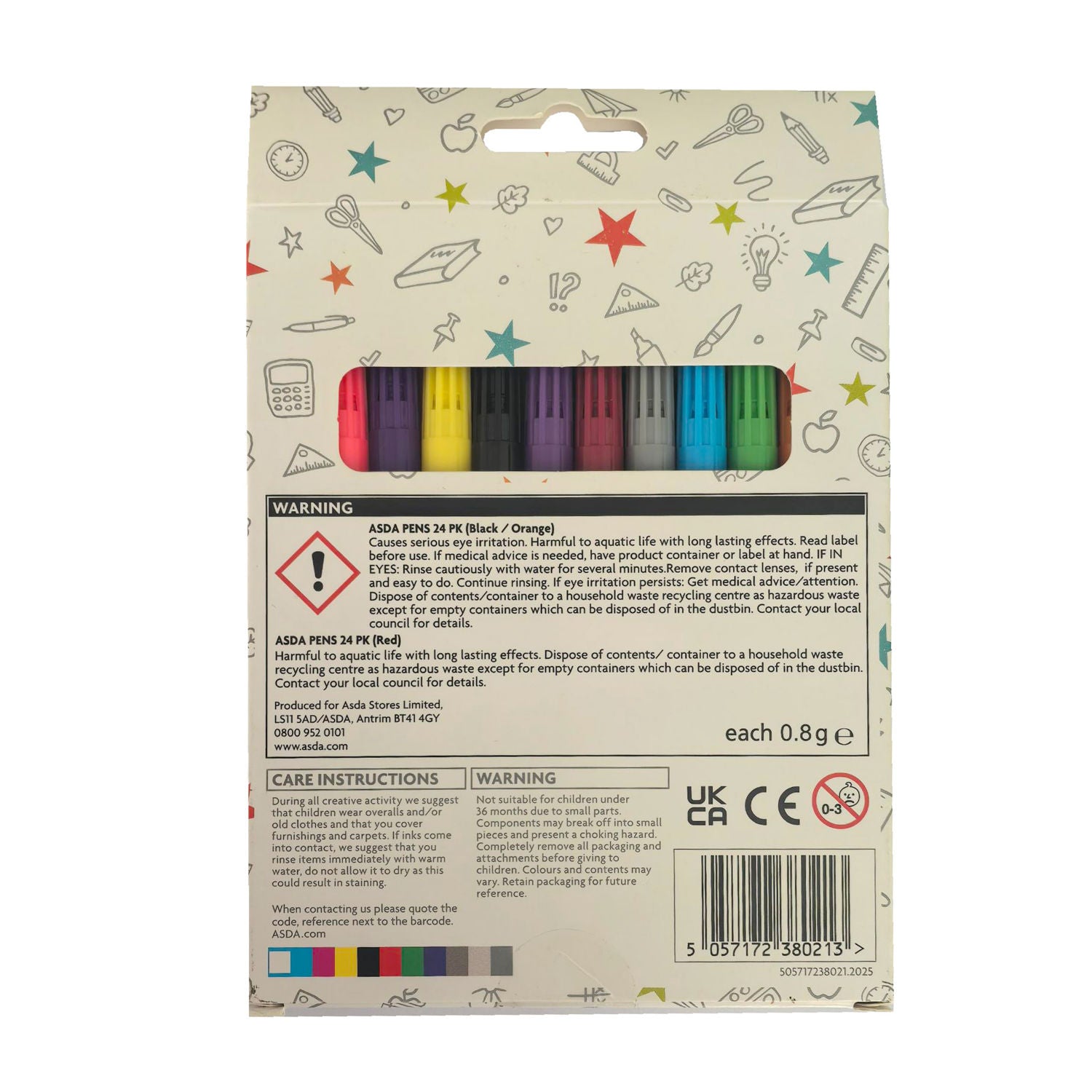 ASDA coloured fibre tip pens pack of 24 - British product