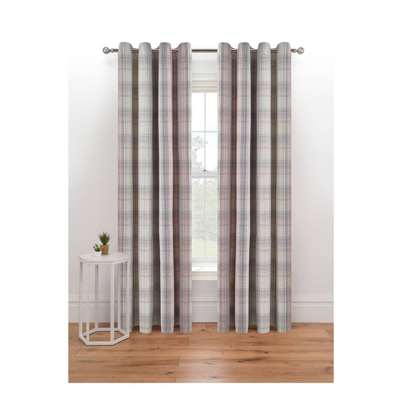 George Home pink and grey woven check curtains, imported from the UK