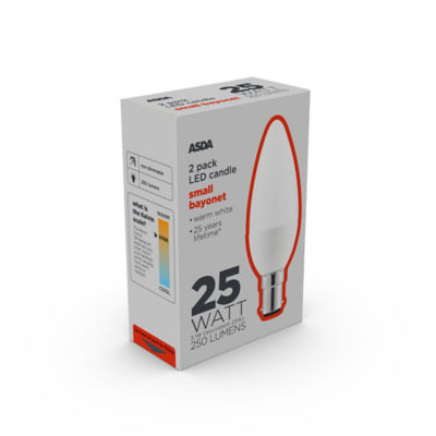 ASDA LED Candle lightbulb warm white 25W small bayonet (British brand)