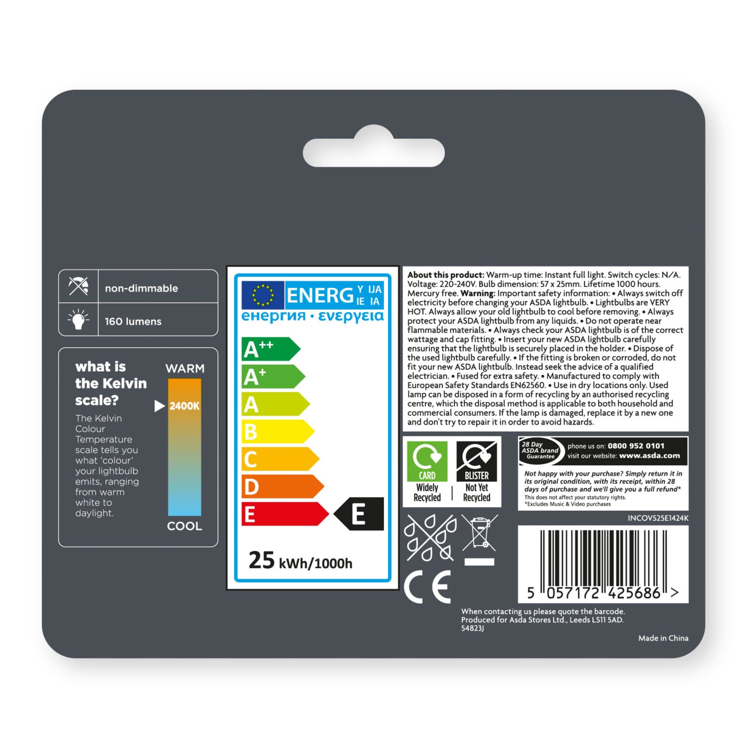 ASDA incandescent oven light bulb 2 pack - British product