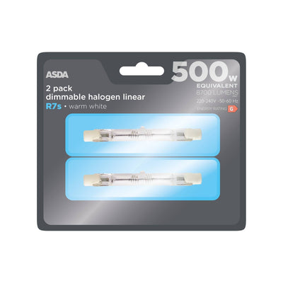 ASDA ASDA Halogen R7S Linear Lightbulb Warm White 500W 2 Pack- Buy online at McGrocer
