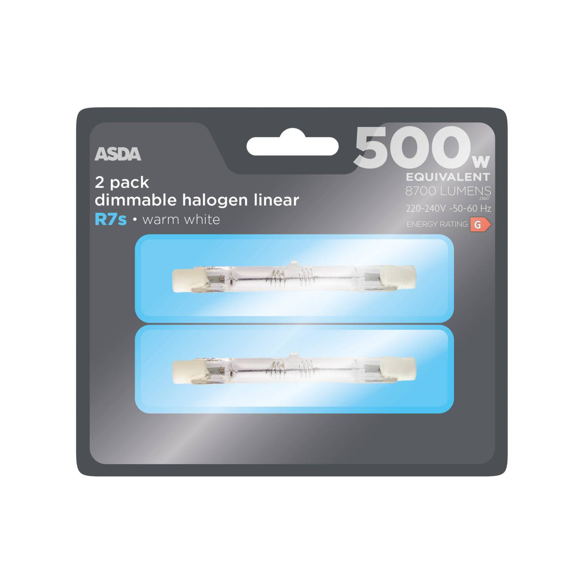 ASDA Halogen R7S linear lightbulb 500W 2-pack, UK version