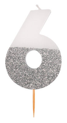 George Home Number Candle 6 Silver Glitter Large, UK version