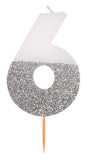 George Home Number Candle 6 Silver Glitter Large, UK version