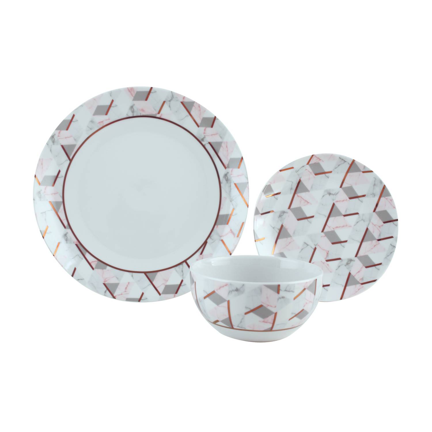 George Home dinner set rose gold-effect marble 12 piece, imported from the UK