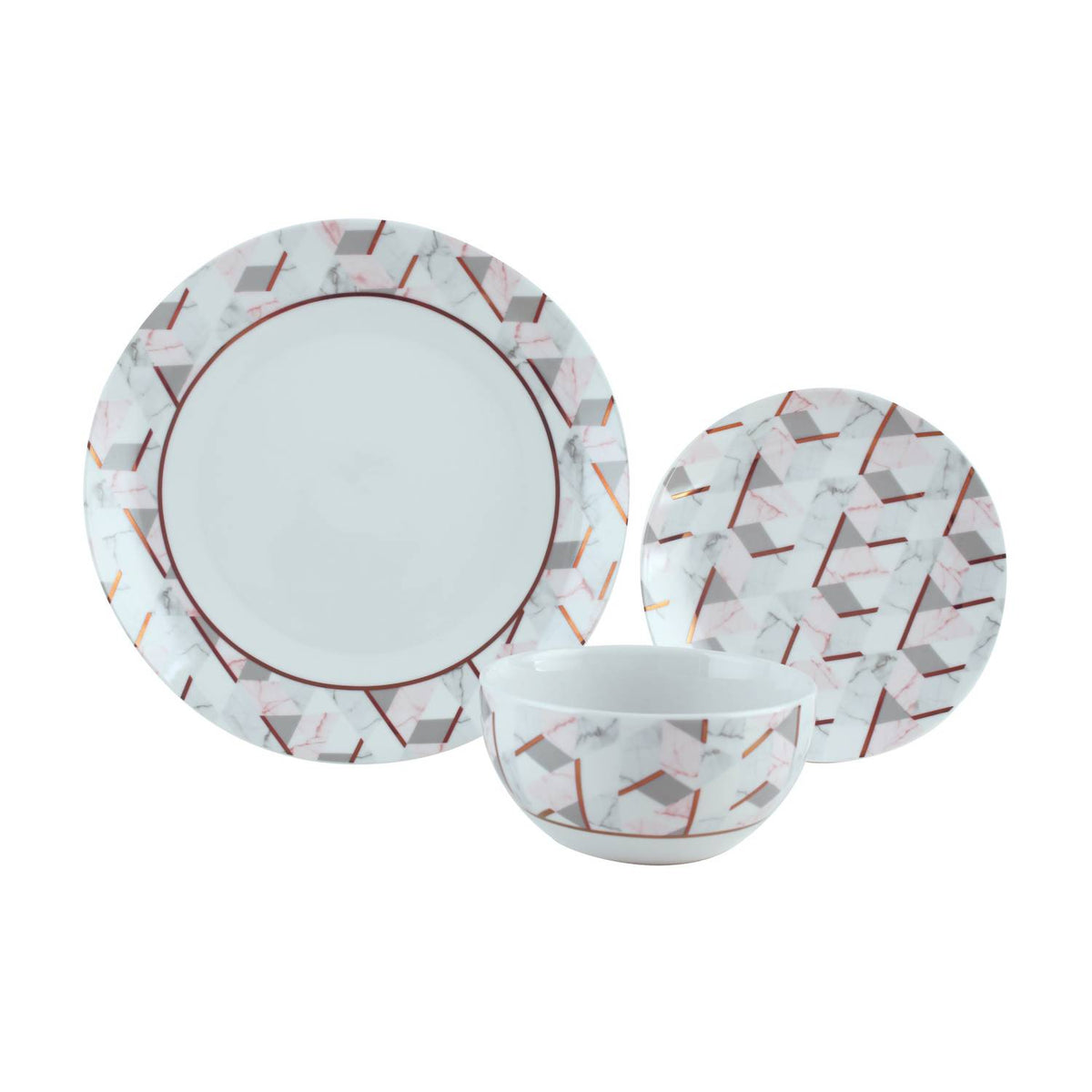 George Home dinner set rose gold-effect marble 12 piece, imported from the UK