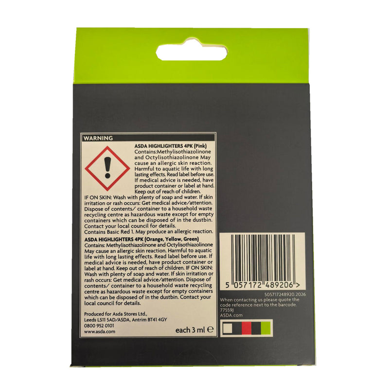 Pen & Gear neon flat highlighters pack of 4, imported from the UK