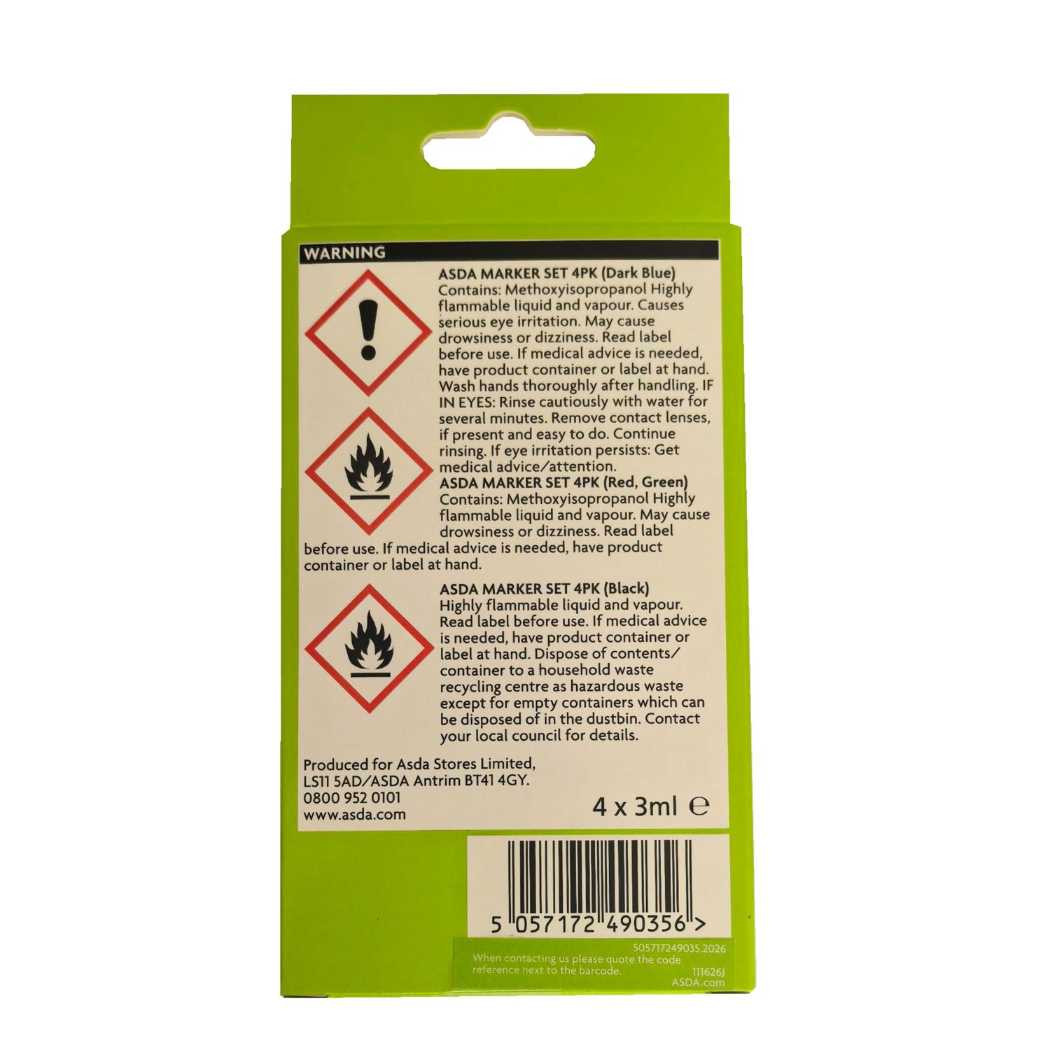 ASDA dry erase marker set with four colors 4 pack - British product