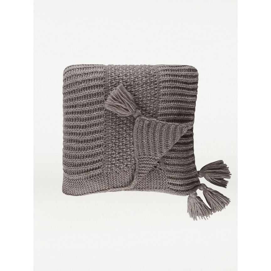 George Home Grey Knitted Tassel Throw GOODS ASDA   