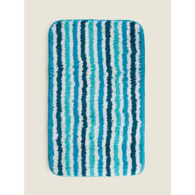 George Home turquoise and aqua stripe bath mat set, imported from the UK