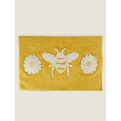 Bee and daisy yellow cotton bath mat - British product