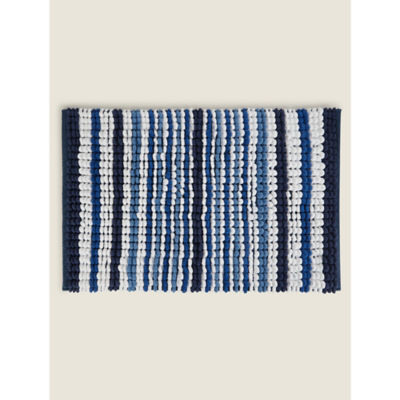 George Home blue stripe chenille bath mat, imported from the UK