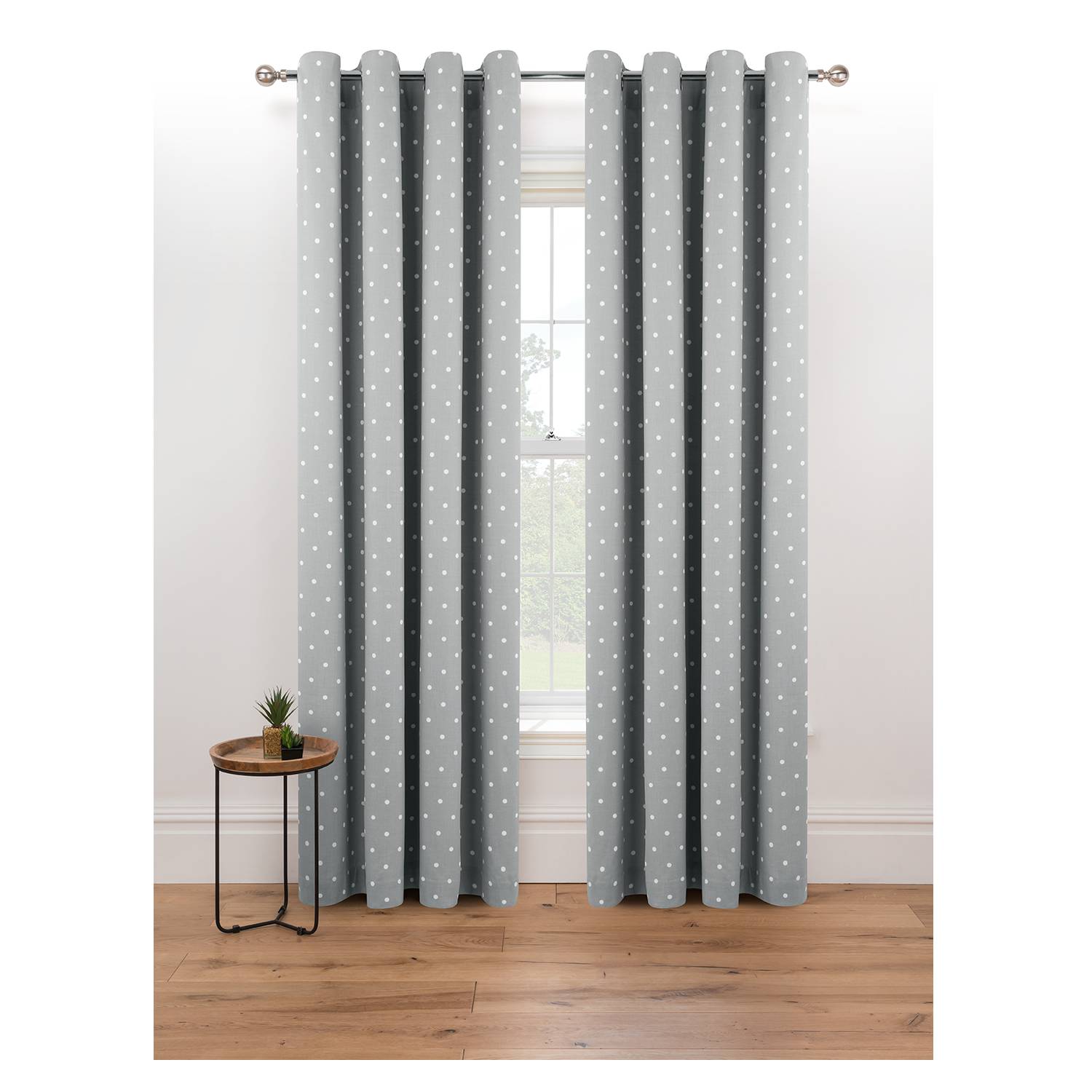 George Home grey spotty eyelet curtains, UK version