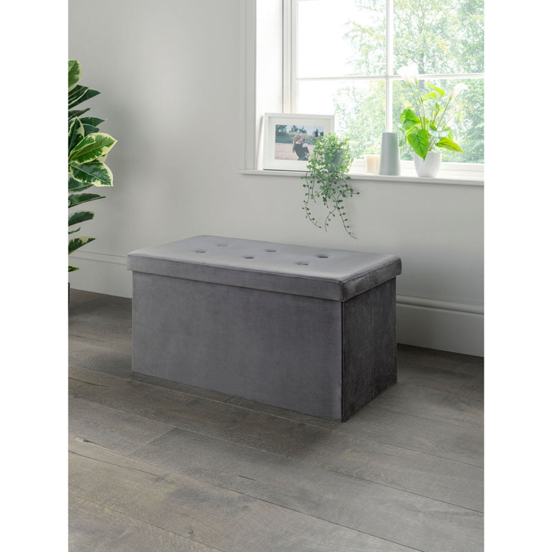 Velvet storage ottoman with fabric finish, D76xH38xW38cm - British product