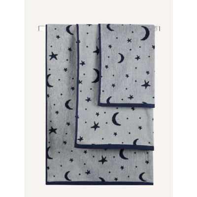 George Home medium navy moon and stars bath towel, imported from the UK