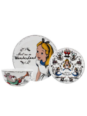 Alice in Wonderland porcelain dinner set with plates and bowl - British product