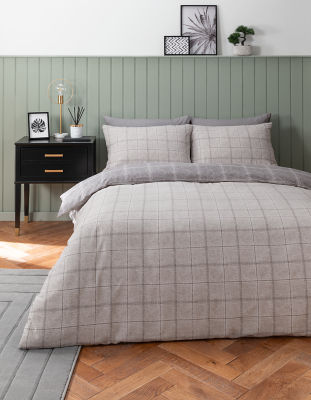 George Home Grey Check Easy Care Reversible Duvet Set Super King