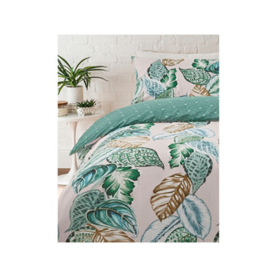 George Home reversible duvet set pink palms polka dot King, UK version