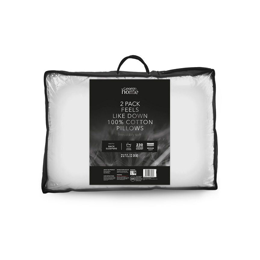 George Home 2 Pack Feels Like Down 100% Cotton Pillows