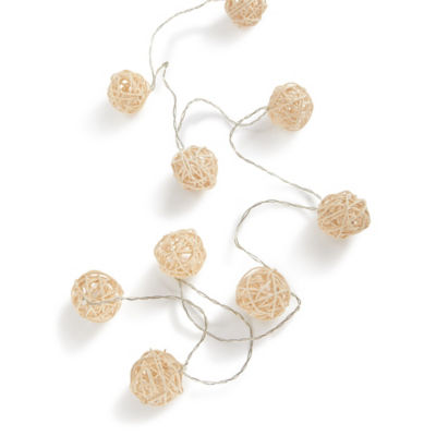 String lights natural rattan balls 10 LED bulbs 210cm UK version