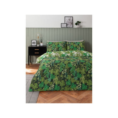 George Home reversible duvet set double green leaf print - British product