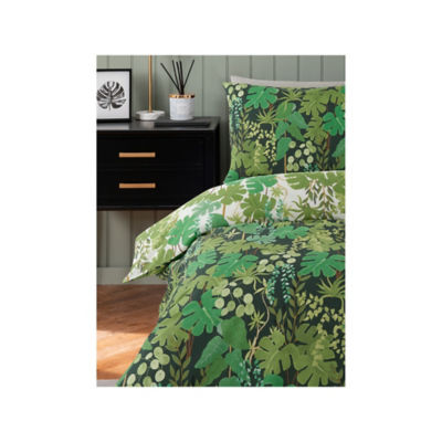 George Home reversible duvet set double green leaf print - British product