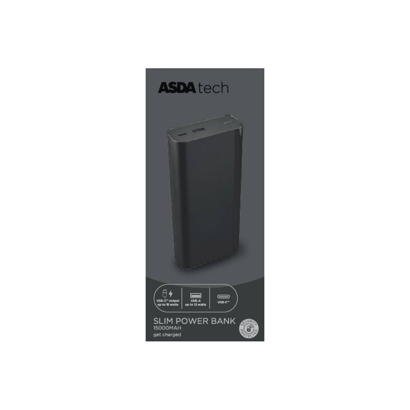 ASDA slim powerbank 15000mAh Black, imported from the UK