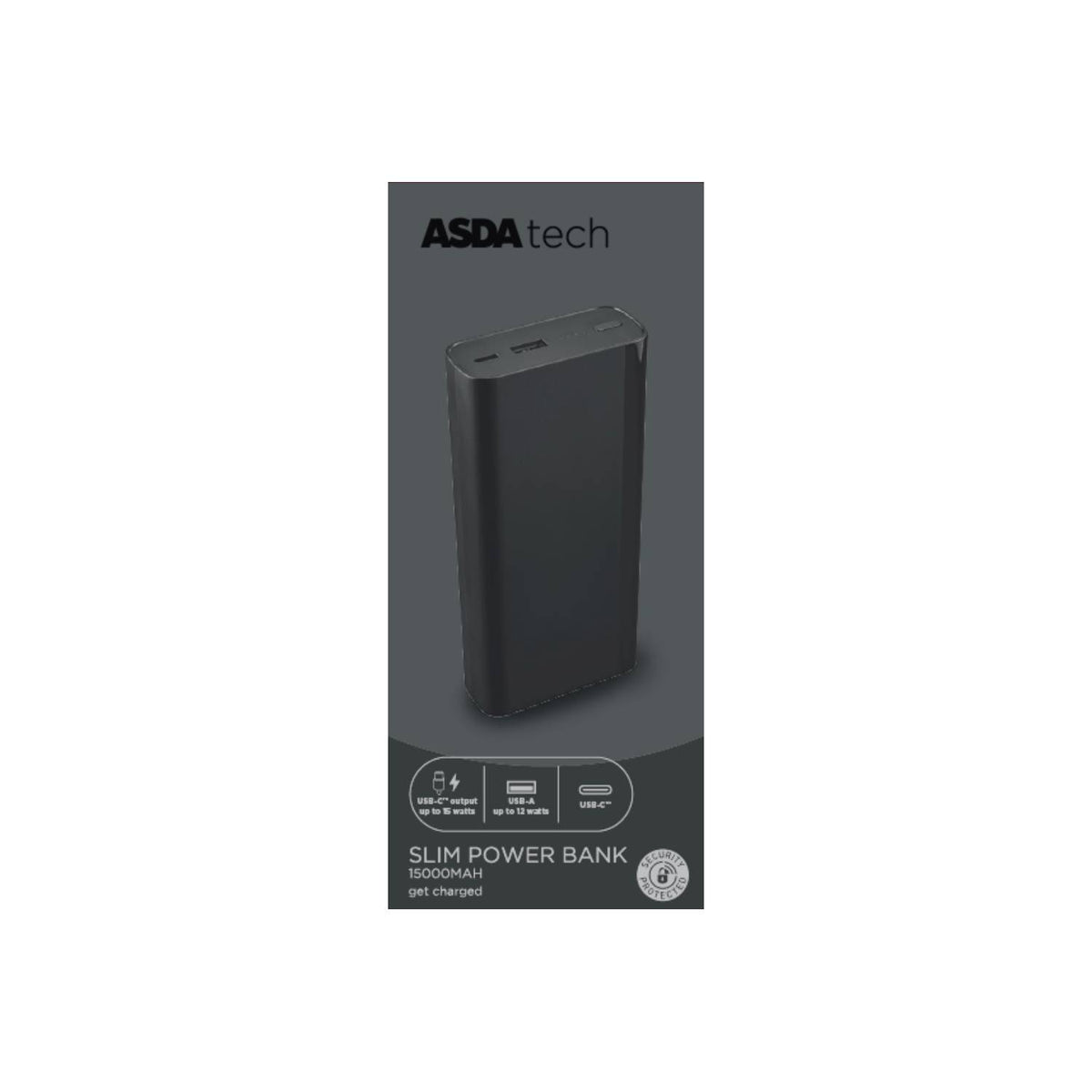 ASDA slim powerbank 15000mAh Black, imported from the UK
