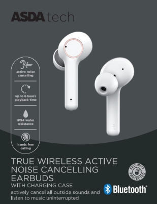 ASDA Tech true wireless earphones white (British brand)