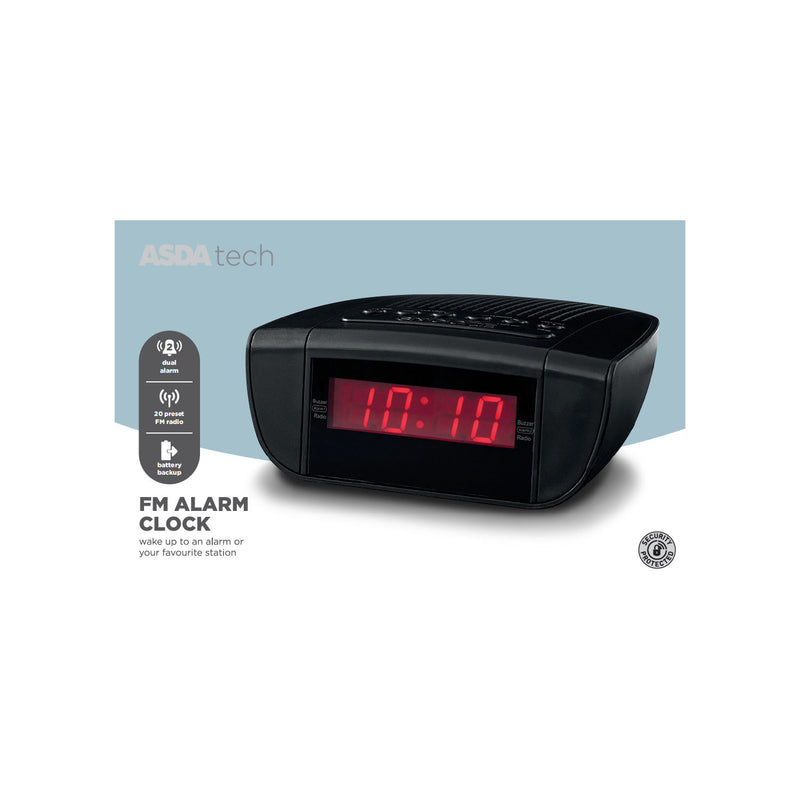 ASDA digital alarm clock with FM radio and dual alarms - British product