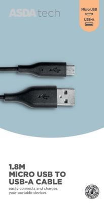 ASDA Tech Micro USB Kabel Schwarz Lade- und Synchronisationskabel 1,8m