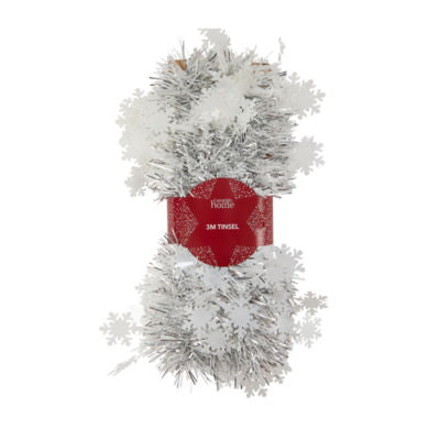George Home snowflake tinsel 3m white plastic, imported from the UK