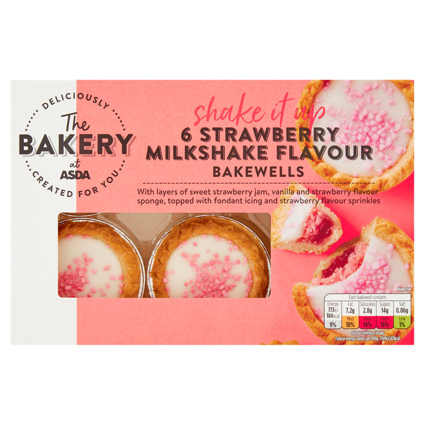 The BAKERY at ASDA 6 Strawberry Milkshake Flavour Bakewells GOODS ASDA   