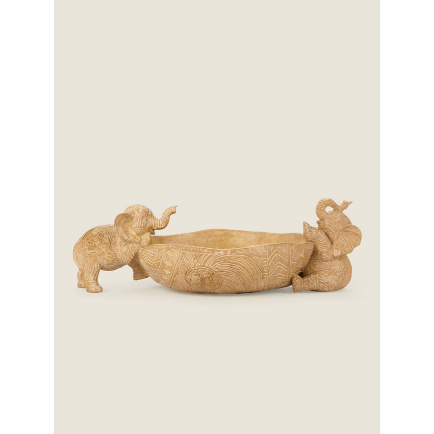 George Home Natural Wood-Effect Elephant Bowl GOODS ASDA   